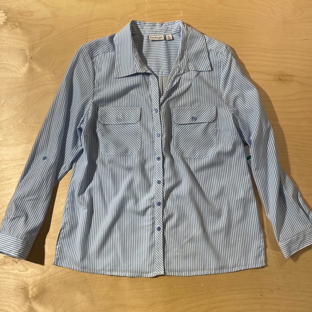 Kim Rogers Light Blue Striped Button Up Shirt PL (QJ)